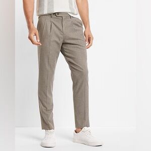 Express Slim Pleated Striped Flannel Hybrid Elastic Waist Cropped Suit Pant 36